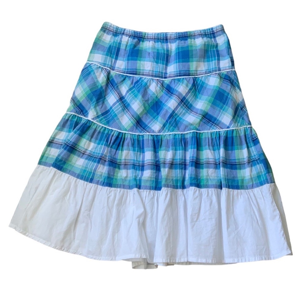 Y2K Vintage 90’S Plaid Knee length Cotton Bohemian Skirt Size 26” Elastic Waist